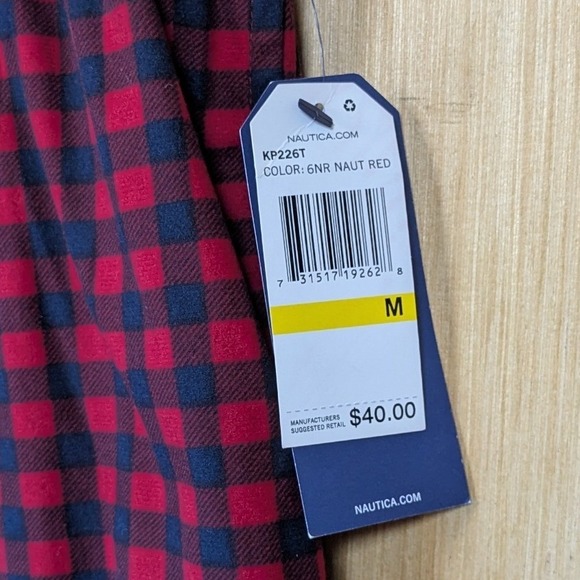 Nautica Cozy Fleece Plaid Pajama Pants Men's‎ Medium Sleepwear Red Navy Cozy New - Picture 3 of 7